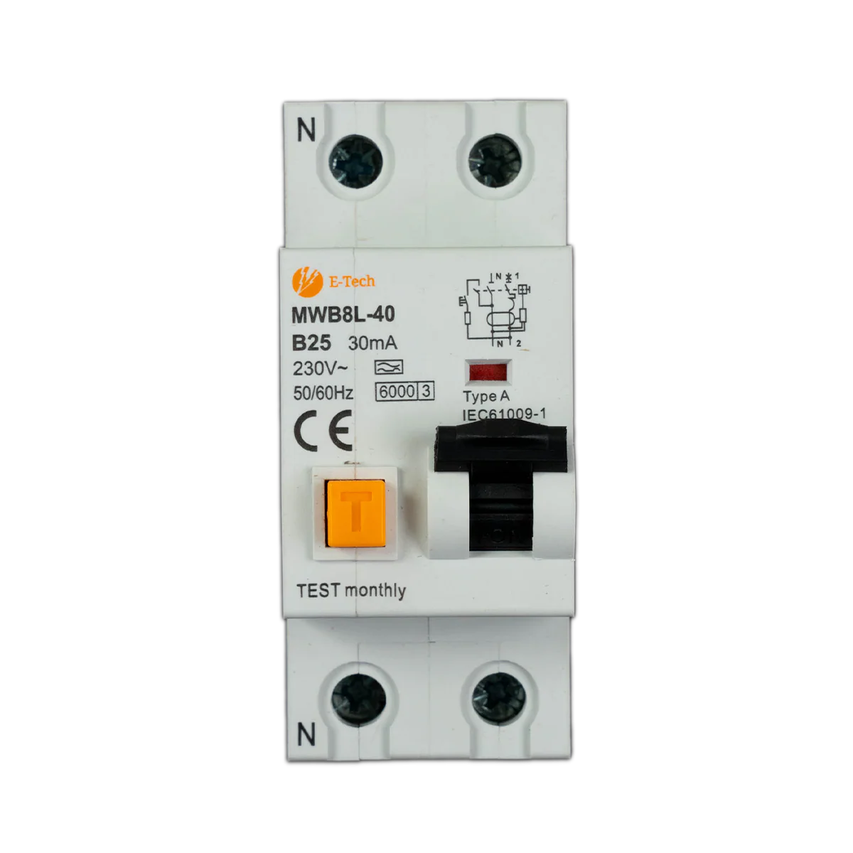 E-TECH Aardlekautomaat B25 30mA 1P+N 36mm - Image 2