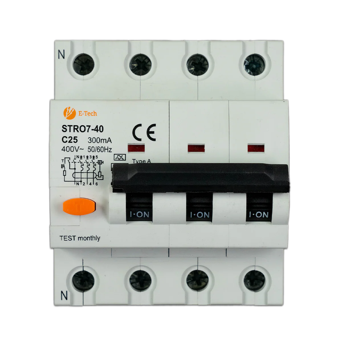 E-TECH Aardlekautomaat C25 300mA 3P+N - Image 2